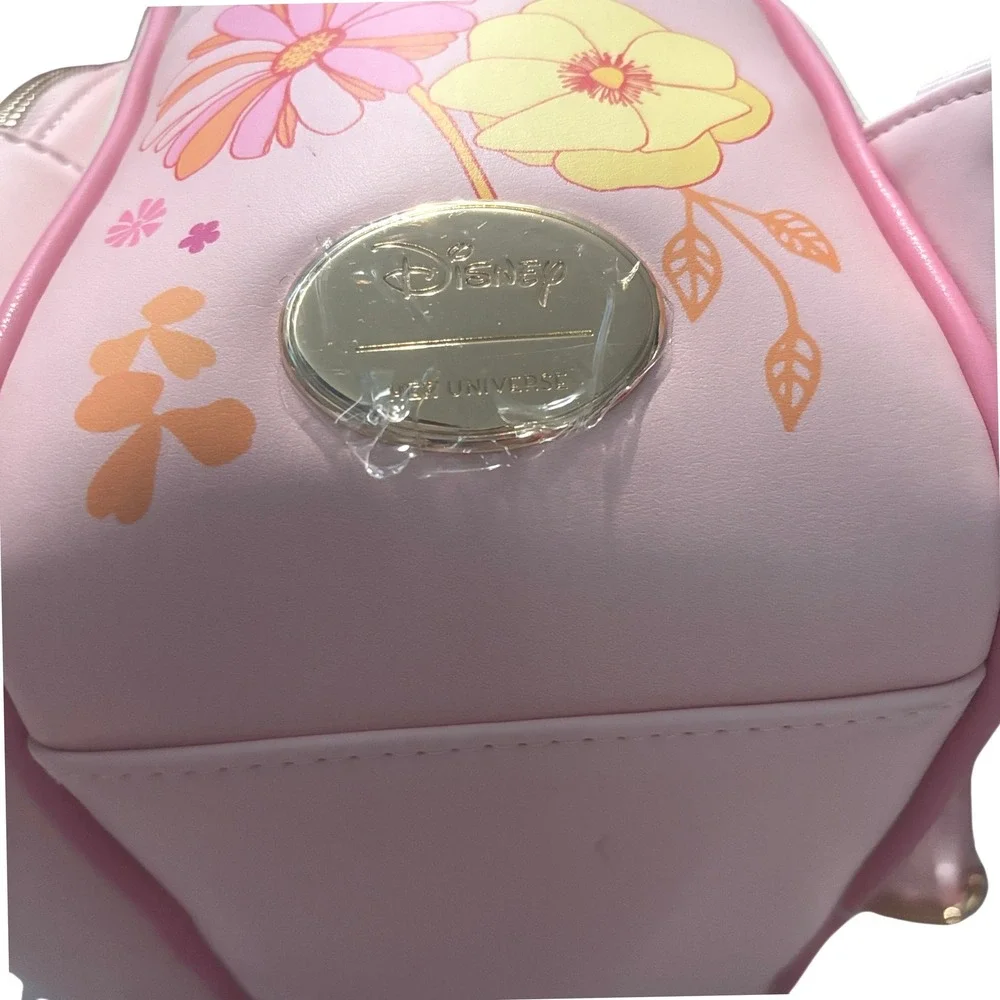 Disney Minnie Mouse Floral Embroidered Magnetic Ears Backpack Pink Cream NEW